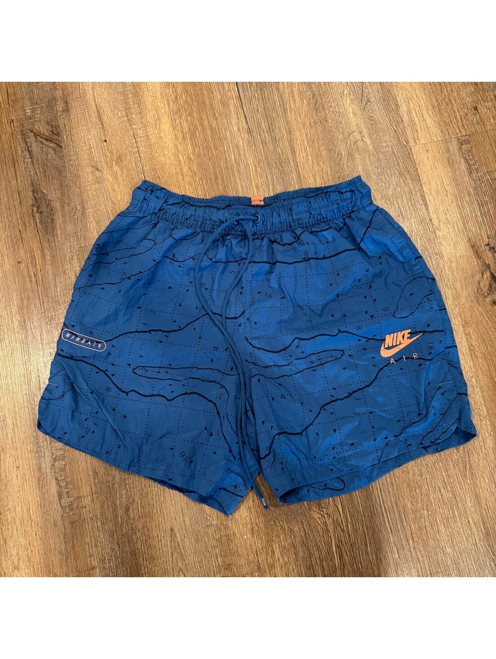 Nike Air Men's Medium Blue Topographic Map Athletic Logo Shorts Medium